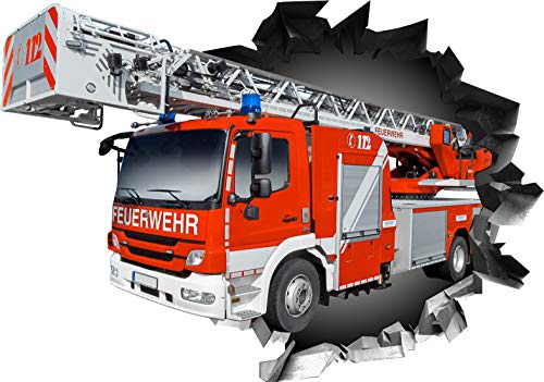 BLACK LABEL GRAFX® Wandtattoo Aufkleber WallArtML215 Wandbild Feuerwehr Auto Fire Mauerloch 3D Effekt verschiedene Größen Deko Wohnung Wohnzimmer Schlafzimmer Bad Kinderzimmer (82 x 57 cm) von Textildruck Richter