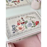 Tischsets Set Blumengobelin Design. Gobelinstoff Mit Blumen. Sommerliche Tischwäsche. Einweihungsgeschenk von Textile4Family