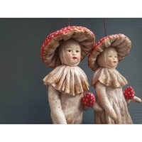 Pilzmenschen, 10 cm Große Anthropomorphe Pflanzenpuppe, Textilskulptur, Weihnachtsdekoration von TextileArtMaster