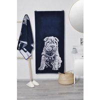 Blaues Badetuch Aus Baumwolle Shar Pei Hund Portrait von TextileIdea