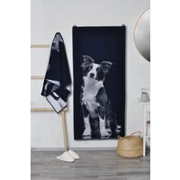 Blaues Baumwoll-Badezimmertuch Mit Border Collie, Strandtuch, Weihnachtsgeschenkidee, Hundeliebhaber Geschenk, Hundeportrait-Handtuch, Collie Hunde von TextileIdea