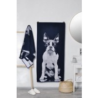 Blaues Baumwoll-Strandtuch Mit Boston Terrier, Strandtuch, Weihnachtsgeschenkidee, Hundeliebhaber Geschenk, Hundeportrait-Handtuch, Terrier Geschenk von TextileIdea