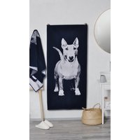 Blaues Baumwoll-Strandtuch Mit Bullterrier, Strandtuch, Weihnachtsgeschenkidee, Hundeliebhaber Geschenk, Hundeportrait-Handtuch, Bull Terrier von TextileIdea