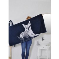 Blaues Baumwoll-Strandtuch Mit Chihuahua, Strandtuch, Weihnachtsgeschenkidee, Hundeliebhaber Geschenk, Hundeportrait-Handtuch, Chihuahua von TextileIdea