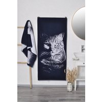 Geheimnisvolles Katzenbadetuch, Blaues Strandtuch, Geschenk Für Zuhause Katzenliebhaber, Gewebtes Baumwolltuch, Katzenhandtuch, Katzenliebhaber von TextileIdea