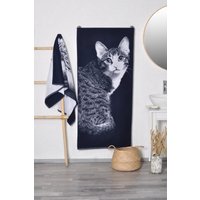 Haus Katzen Badetuch, Blaues Strandtuch, Geschenk Für Zuhause Katzenliebhaber, Gewebtes Baumwolltuch, Katzenhandtuch, Katzenliebhaber Geschenk von TextileIdea