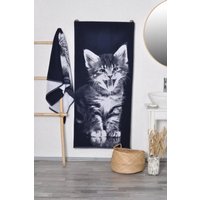 Kätzchen Badetuch, Blaues Strandtuch, Geschenk Für Kleine Katzenliebhaber, Gewebtes Baumwolltuch, Katzenhandtuch, Katzenliebhaber Geschenk von TextileIdea