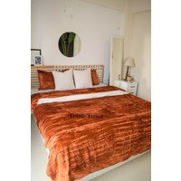 3 Stück Set Rust Color Crushed Luxe Samt Bettbezug Twin/Full/Queen/King/Cal King Comforter Cover Donna Boho Bettwäsche von TextileTresor