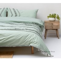 Grüne Baumwolle Tufted Bettbezug Set, Duvet Cover Twin Full Double Queen King California 3 Pc Washed Cotton Comforter von TextileTresor