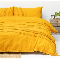 Senf Gold Tufted Fransen Baumwolle Bettbezug 3 Stück Set Boho Bettwäsche Donna/Quiltbezug Benutzerdefinierte Bettwäsche-Set Nach Maß Bettdecke von TextileTresor