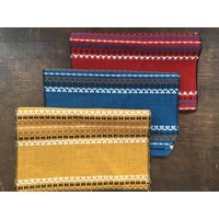 Vintage Gewebtes Serviettenset Kleine Gemusterte Servietten Blau Rot Gelbe Gewebte von TextilesVintage