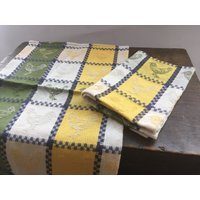 Vintage Ostern Tisch Tischset Set Gewebt Karierte Servietten Gelb Grün Kariert Rustikale Küchenwäsche von TextilesVintage