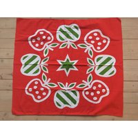Vintage Rote Gedruckt Tuch Helle Apfel Tabelle Küche Tisch Tischdecke Sommer von TextilesVintage