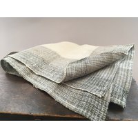 Vintage Tischläufer Weiß Grau Sackleinen Tischdecke von TextilesVintage
