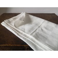 Vintage Weiße Leinentischdecke Gewebte Weiße von TextilesVintage