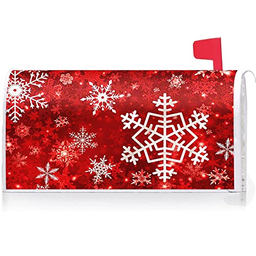 Texupday Winter Schneeflocken Dekoration Briefkasten Abdeckung mit Magnetstreifen Weihnachten Briefkasten Wraps Briefkasten Abdeckung Standardgröße 53,3 x 45,7 cm für Garten Outdoor Hof Dekor (rot) von Texupday