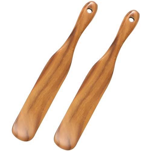 2 Stück Teakholz-Kochspatel & Sauerteig-Werkzeug, lange Griffe mit Löchern, antihaftbeschichtet, inklusive mehreren Größen für flexibles Kochen von Texvora