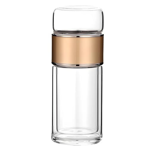 Doppelwandiger Teebecher aus Glas mit Teesieb, 334 ml, Champagner-Tee-Flasche für heiße und kalte Getränke von Texvora