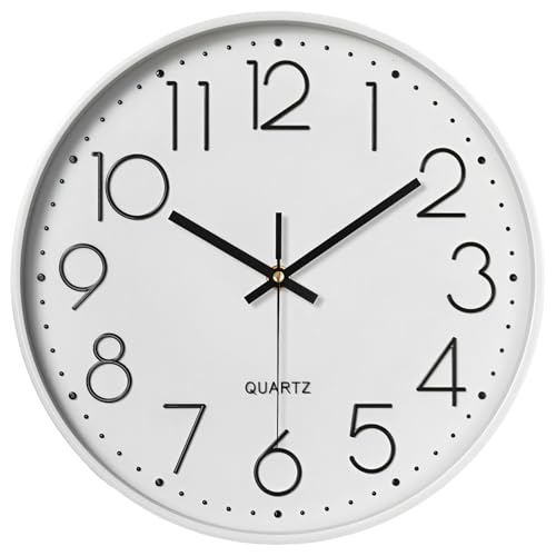 Texvora 12 nicht tickende Quarz-Wanduhr, große weiße Ziffern, geräuschloses Uhrwerk, perfekt für Zuhause oder Büro von Texvora