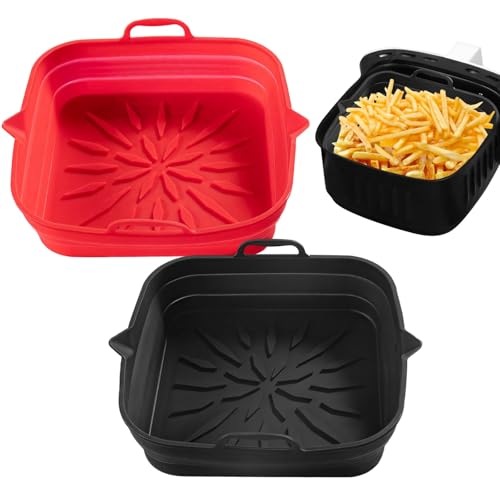 Texvora 2 Silikon Air Fryer Liner Faltbare Antihaft Quadratische Tablett Set, Hitzebeständig, Sicher Zum Kochen von Texvora