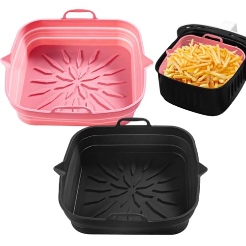 Texvora 2 Stück faltbare Silikon-Fritteusen-Tablett, quadratische Antihaft-Backmatte, lebensmittelechter, hitzebeständiger Einsatz für Ofen und Fritteuse von Texvora