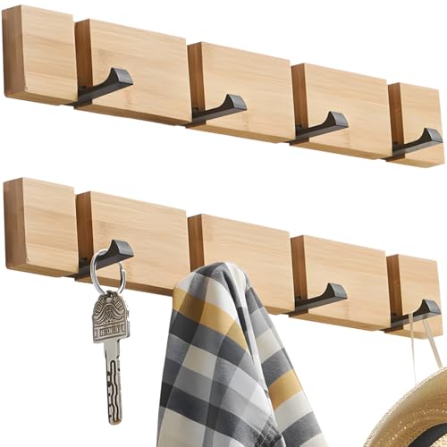 Texvora 2 Stück klappbare Hakenleiste für die Wand mit 4 Haken, Holzaufhänger, keine Nägel erforderlich, ideal für effiziente Raumnutzung Texvora 2 Stück klappbare Hakenleiste für die Wand mit 4 Haken, Holzaufhänger, keine Nägel erforderlich, ideal für effiziente Raumnutzung von Texvora