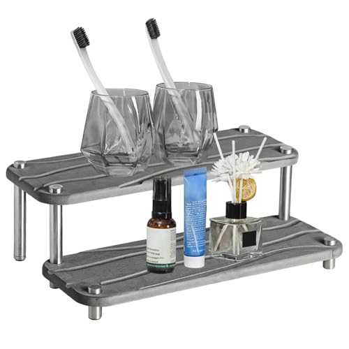 Texvora 2-stöckiges Kieselgur-Tablett, wasserabsorbierender Getränkehalter, Badezimmer-Organizer mit Metallbeinen von Texvora