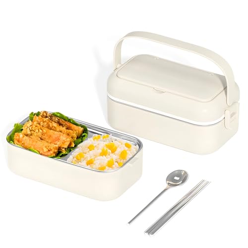 Texvora 304 Edelstahl Bento Box, extra großes Fassungsvermögen, mikrowellengeeignet, inklusive Löffel & Essstäbchen, praktische Lunchbox für Schule oder Arbeit von Texvora