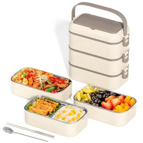 Texvora 304 Edelstahl Bento Box, extra großes Fassungsvermögen, mikrowellengeeignet, kommt mit Löffel und Essstäbchen, ideal für Schule oder Arbeit von Texvora