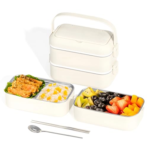 Texvora Extra große Edelstahl-Bento-Box, 304 Edelstahl, mikrowellengeeignet, mit Löffel und Essstäbchen, perfekt für Schule oder Büro von Texvora