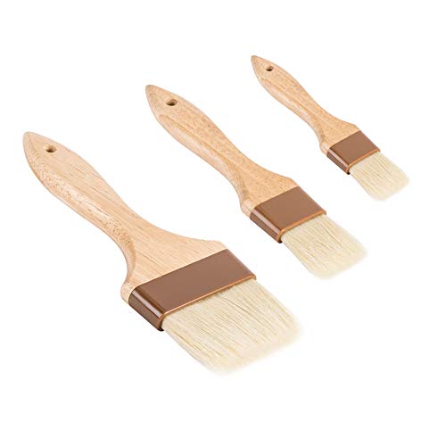 3 Stück Backpinsel-Set, 1, 2 und 3 Zoll Breite Pinsel mit Wildschwein Borsten, lackiert Hartholz Griff, Grill, bbq Sauce Bratenspritze Backen Kochen Marinade-Pinsel, Profi Back Supplies von Tezzorio Baking Supplies