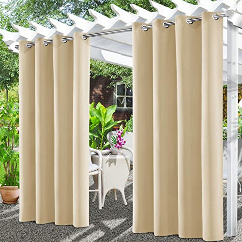 Tgkoddo Outdoor Vorhang Wetterfest, Outdoor Vorhänge Wasserdicht mit Ösen Oben und Unten, Sichtschutz Sonnenschutz Vorhang für Balkon Terrasse Veranda Pergola Gartenlaube (Beige, 132x245cm(B x H)) von Tgkoddo