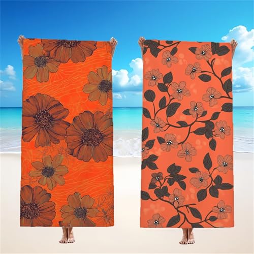 Blume Strandtuch XXL 2er Set 60x120cm, Orange Farbe Mikrofaser Handtuch Ultra Saugfähig Schnelltrocknendes Leichtes Stranddecke Sandfrei Badetuch, Strandhandtuch groß für Reise Urlaub Camping,Model277 Blume Strandtuch XXL 2er Set 60x120cm, Orange Farbe Mikrofaser Handtuch Ultra Saugfähig Schnelltrocknendes Leichtes Stranddecke Sandfrei Badetuch, Strandhandtuch groß für Reise Urlaub Camping,Model277 von Tgllzzca