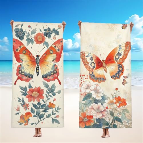Blume Strandtuch XXL 2er Set 60x120cm, Schmetterling Mikrofaser Handtuch Ultra Saugfähig Schnelltrocknendes Leichtes Stranddecke Sandfrei Badetuch, Strandhandtuch groß für Urlaub Schwimmen, Model145 Blume Strandtuch XXL 2er Set 60x120cm, Schmetterling Mikrofaser Handtuch Ultra Saugfähig Schnelltrocknendes Leichtes Stranddecke Sandfrei Badetuch, Strandhandtuch groß für Urlaub Schwimmen, Model145 von Tgllzzca