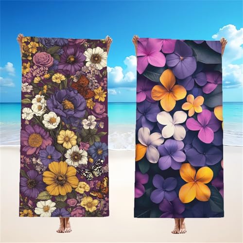Blumen Strandtuch XXL 2er Set 85x170cm, Lila Mikrofaser Handtuch Ultra Saugfähig Schnelltrocknendes Leichtes Stranddecke Sandfrei Badetuch, Strandhandtuch groß für Urlaub Schwimmen Camping, Model136 Blumen Strandtuch XXL 2er Set 85x170cm, Lila Mikrofaser Handtuch Ultra Saugfähig Schnelltrocknendes Leichtes Stranddecke Sandfrei Badetuch, Strandhandtuch groß für Urlaub Schwimmen Camping, Model136 von Tgllzzca