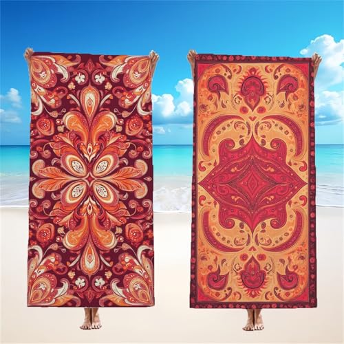Mikrofaser Strandtuch 100x200cm, Rot Strandtuch Böhmen 2er Set, Saunahandtuch Stranddecke Sandfrei Saugfähig Schnelltrocknendes Leichtes Sporthandtuch Mit Schnapp Design für Pool Strand Yoga, Model140 Mikrofaser Strandtuch 100x200cm, Rot Strandtuch Böhmen 2er Set, Saunahandtuch Stranddecke Sandfrei Saugfähig Schnelltrocknendes Leichtes Sporthandtuch Mit Schnapp Design für Pool Strand Yoga, Model140 von Tgllzzca