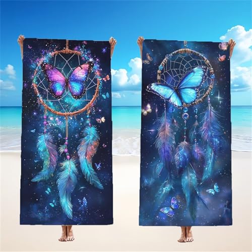 Mikrofaser Strandtuch 100x200cm, Schmetterling Strandtuch Feder 2er Set, Saunahandtuch Stranddecke Sandfrei Saugfähig Schnelltrocknendes Leichtes Sporthandtuch für Pool Strand Yoga Geschenke, Model134 von Tgllzzca