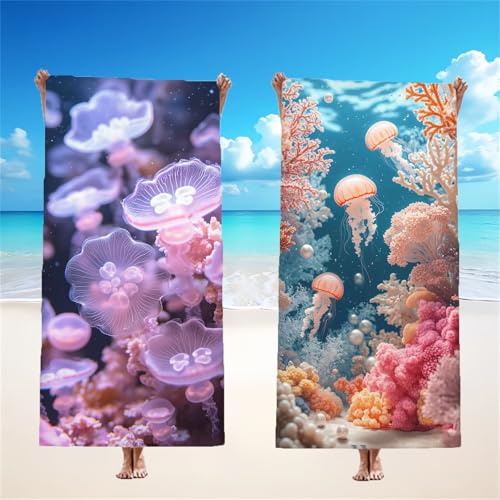 Mikrofaser Strandtuch 220x100cm, Ozean Strandtuch Qualle 2er Set, Saunahandtuch Stranddecke Sandfrei Saugfähig Schnelltrocknendes Leichtes Sporthandtuch Mit Schnapp Design für Pool Strand, Model119 Mikrofaser Strandtuch 220x100cm, Ozean Strandtuch Qualle 2er Set, Saunahandtuch Stranddecke Sandfrei Saugfähig Schnelltrocknendes Leichtes Sporthandtuch Mit Schnapp Design für Pool Strand, Model119 von Tgllzzca