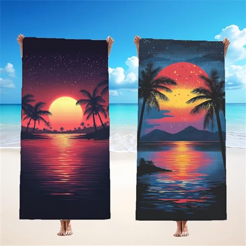 Mikrofaser Strandtuch 220x100cm, Sonnenuntergang Strandtuch Meer 2er Set, Saunahandtuch Stranddecke Sandfrei Saugfähig Schnelltrocknendes Leichtes Sporthandtuch für Pool Strand Yoga Geschenke,Model257 von Tgllzzca