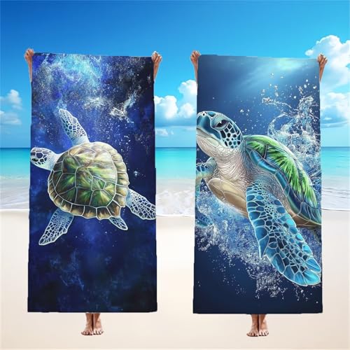 Mikrofaser Strandtuch 85x170cm, Blau Strandtuch Meeresschildkröten 2er Set, Saunahandtuch Stranddecke Sandfrei Saugfähig Schnelltrocknendes Leichtes Sporthandtuch für Pool Strand Geschenke, Model146 von Tgllzzca