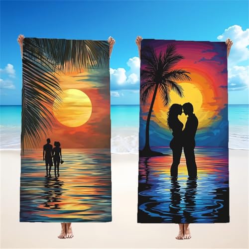 Mikrofaser Strandtuch 90x180cm, Tropisch Strandtuch Sonnenuntergang 2er Set, Saunahandtuch Stranddecke Sandfrei Saugfähig Schnelltrocknendes Leichtes Sporthandtuch für Pool Strand Geschenke, Model266 von Tgllzzca