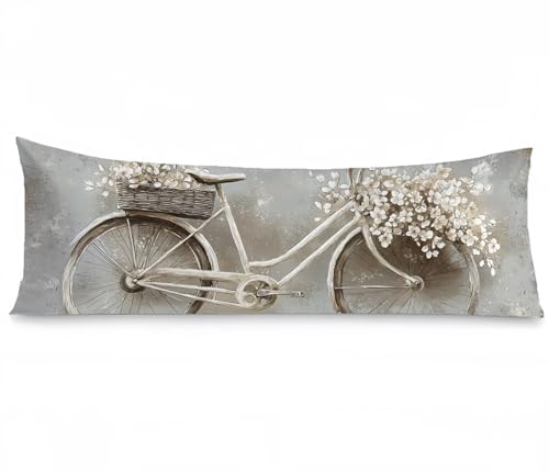 Seitenschläferkissen Bezug 60 x 180, Retro Kissenbezug 60x180 kissen seitenschläfer Fahrrad Muster Samt Kissenbezüge, Doppelseitig Drucken mit Reißverschluss für Sofa Wohnzimmer Schlafzimmer,Model1240 von Tgllzzca