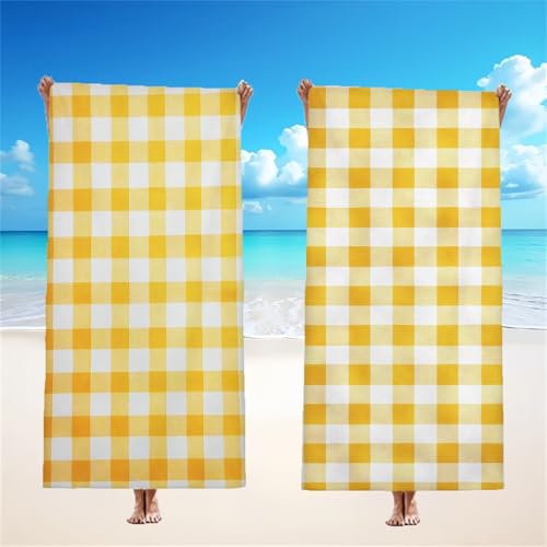 Strandtuch 70 x 140 cm, Gelb Mikrofaser Strandtuch Gitter Strandhandtuch Groß, Saugfähig Schnelltrocknendes Leichtes Sandfrei Saunahandtuch Mit Schnapp Design für Schwimmen Strand Reisen, Model270 von Tgllzzca
