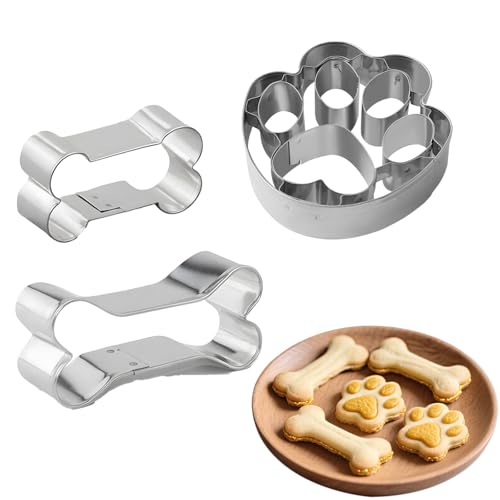 3 Stück Ausstechformen Knochen Pfote Plätzchen Ausstecher Edelstahl Ausstechform Set Plätzchenausstecher Keksausstecher Cookie Cutter für Backen Basteln Kinderbacken Kindergeburtstage von Tgsedr
