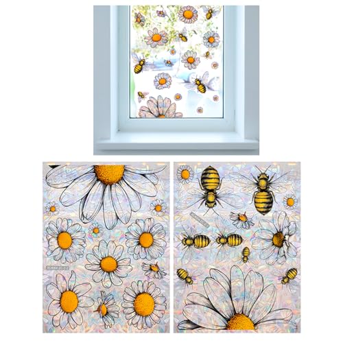 Fensteraufkleber Folie Fenster Fenstersticker Frühling Blumen Biene Fensterbilder Fensterfolie Anti Kollisions Aufkleber von Tgsedr