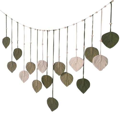 Tgsedr Makramee Wandteppich Wandbehang Boho Deko Makramee Blätter Wandteppich Gewebtes Wandbehang Dekor für Wohnzimmer Schlafzimmer 120 x 75 cm von Tgsedr
