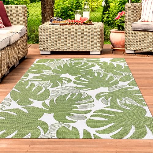 Th TeppichHome24 Exotischer Outdoor-Teppich mit tropischen Blättermotiven in Grün Größe 120 x 170 cm von Th TeppichHome24