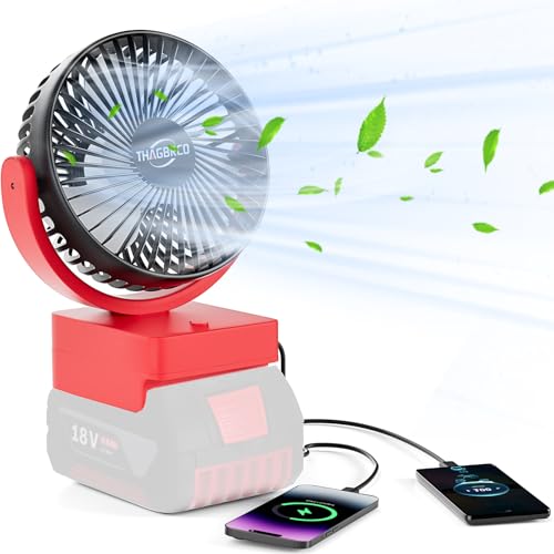 Tragbarer Kabelloser Ventilator für Bosch 18V GBA Akku, Brushless Motor Akku-Ventilator mit USB A+C Schnellladung für Camping, Werkstatt und Baustelle(Keine Batterie) von ThagBrco