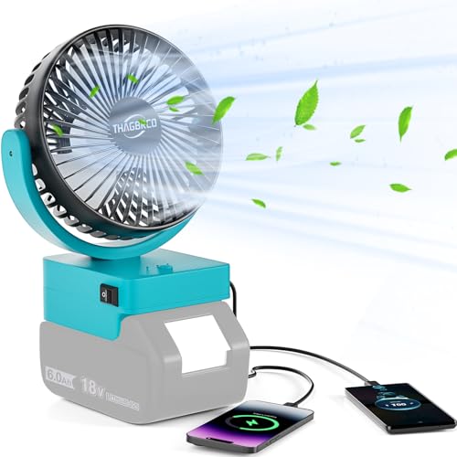 Wireless Fan für Makita 18V Akku- Cordless Fan with USB A+C,Work for BL1860 BL1850 BL1840 BL1830S chnellladung für Camping, Werkstatt und Baustelle(Keine Batterie) von ThagBrco