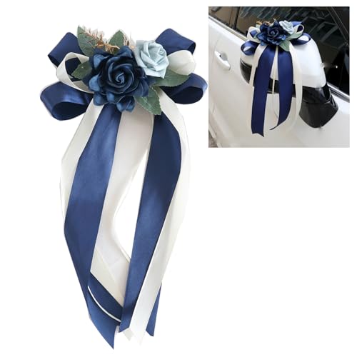 4 Stück Autoschleifen Seidenblume Hochzeit Autoschmuck Simulation Rose Schleife Auto Türgriff Rückspiegel Hochzeit Stuhl Dekoration Blume Bow mit Saugnäpfe Bänder für HochzeitsautoDunkelblau675250031 von ThaiRoot